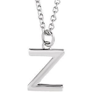 Platinum 9.5mm Small Block Initial Z Necklace, 16 Inch